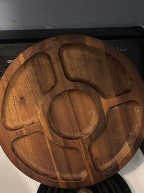 Wooden Serving Platter - Brown Round Appetizer Tray